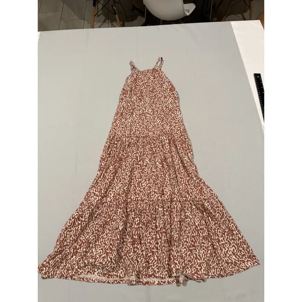 Old Navy Brown/White Animal Print Strappy Scoop Neck Midi Sundress Size S